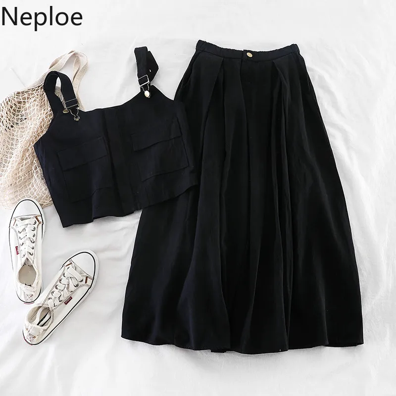 Neploe, летняя юбка, комплект одежды для женщин, однотонный, без рукавов, короткий топ+ юбка, костюм для женщин, комплект из 2 предметов, модные женские одинаковые наряды
