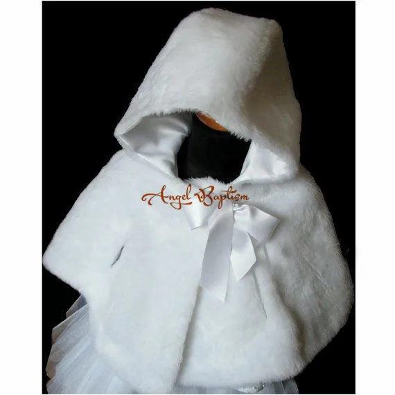 Осенне-зимняя теплая накидка с капюшоном из искусственного меха белого цвета и