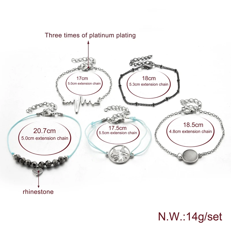 5 шт./комплект женские серебряные браслеты-манжеты и обручи |