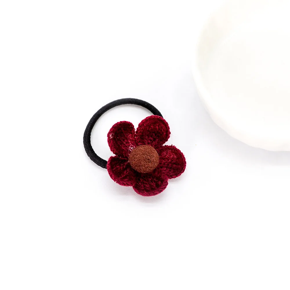Winered Rope 1 шт., шерсть, вязанные веревки для волос с цветами, эластичные резинки, милые заколки для волос для маленьких девочек, детские заколки для волос, Детские аксессуары для волос, головные уборы - Цвет: Winered Rope