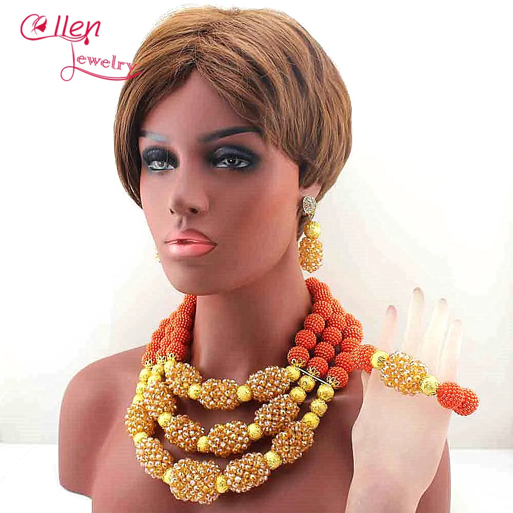 Новый набор ювелирных изделий с африканскими оранжевыми бусинами из 3 ярких