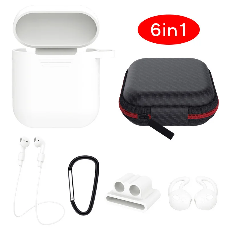 6 в 1 силиконовый чехол для AirPods чехол Защитный противоударный чехол для наушников для Airpod корпуса для телефона, аксессуары
