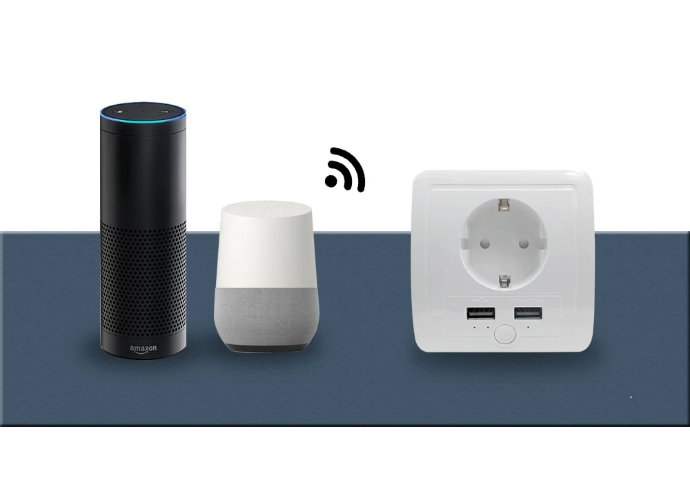 Настенный выход ЕС работает с Amazon Alexa Google Home с 2 портами usb 15A выход Поддержка управления телефоном APP
