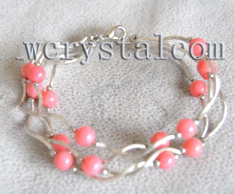 Розовый коралл 6 мм Посеребренная труба ожерелье браслет набор серьги|necklace bracelet