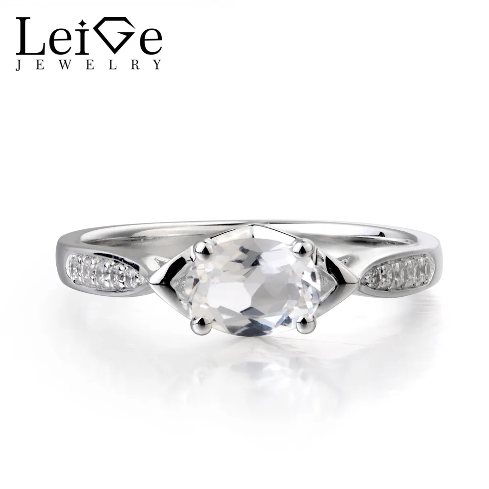 

Leige Jewelry Natural White Topaz Ring Anniversary Ring Real Solid 925 Sterling Silver November Birthstone Simple Ring for Women