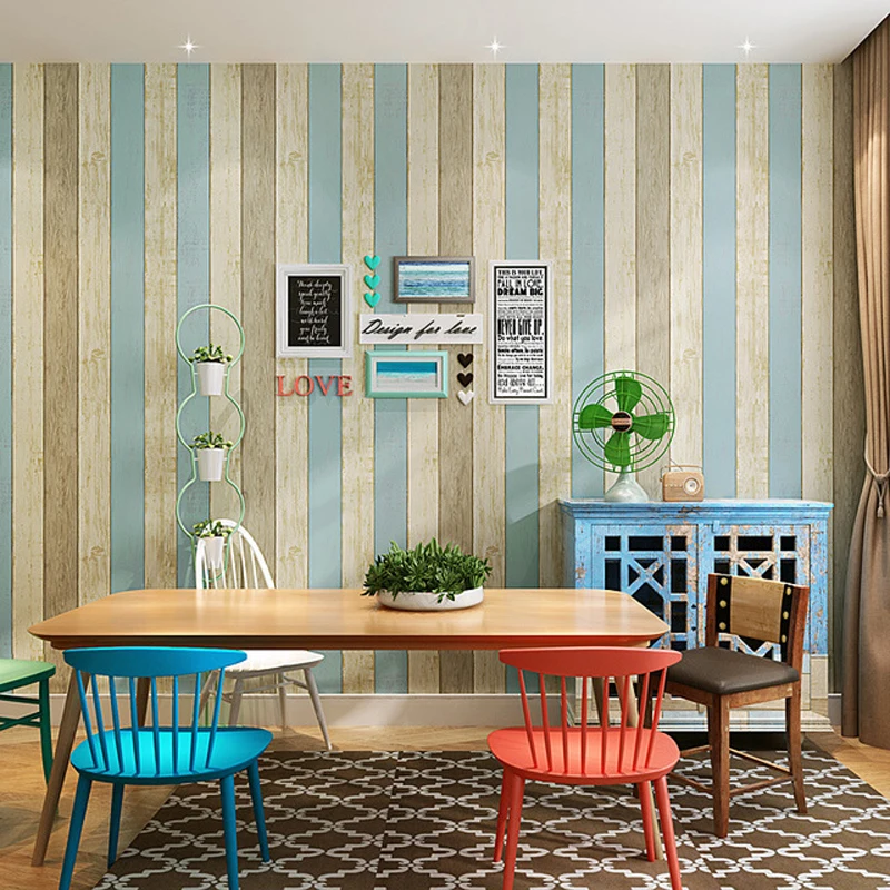Vintage Wood Grain Stripes Wallpaper Rolls for Walls 3D Non Woven Medittrranean Wall Paper Living Room Bedroom Home Decor | Обустройство