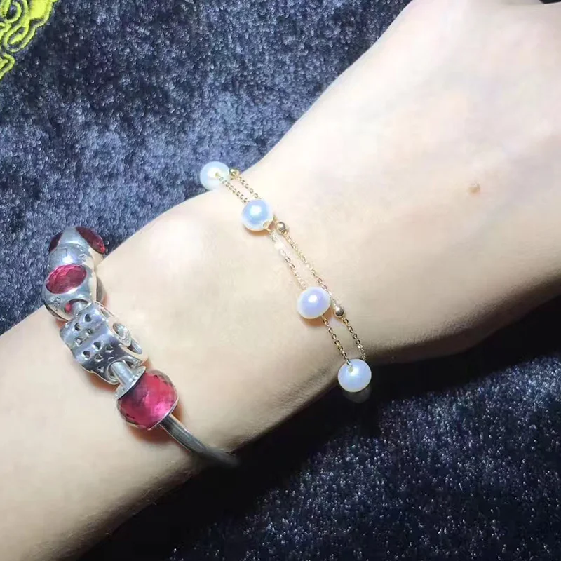 Sinya 18k Браслеты из золотой цепи прядь натуральный жемчуг Золотые бусы для женщин девочек мама любовник длина 16+ 2 см можно регулировать горячая распродажа