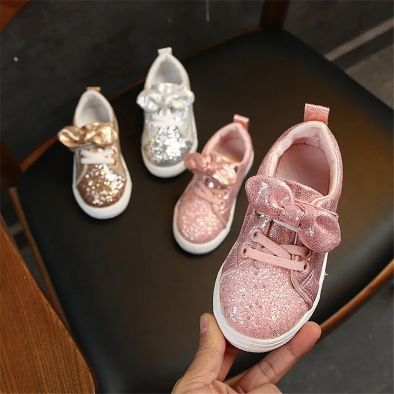 

Girls shoes spring new children baby flat shoes girls fashion bow sequin sports shoes Casual Waterproof Toddler Baby Footwear