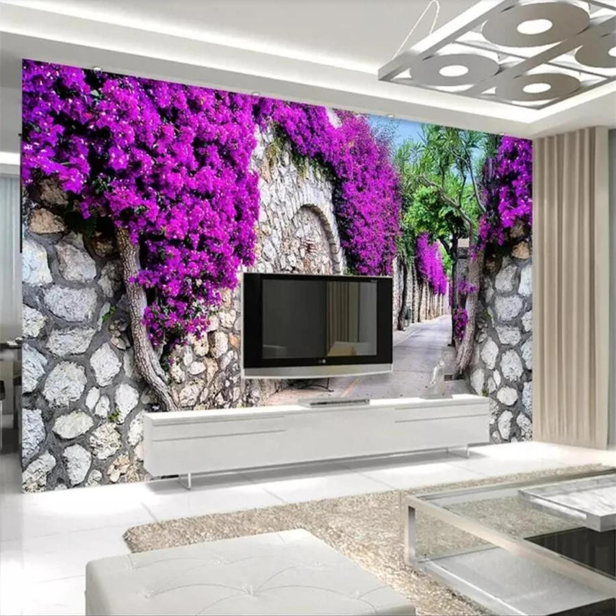 Beibehang пользовательские обои 3d фото фрески фиолетовый цветок стерео стена тропа