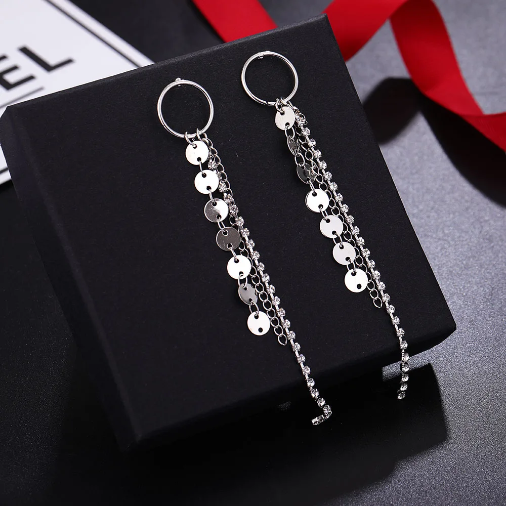 HanCheng новые модные круглые висячие серьги с блестками Длинные кисточками стразы