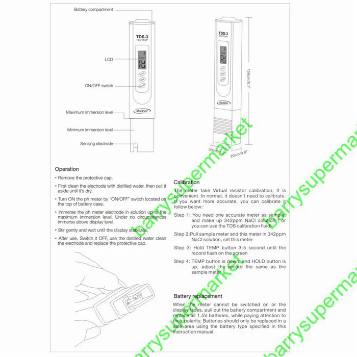 Портативный цифровой измеритель чистоты воды 3 шт. качества рН фильтр TDS