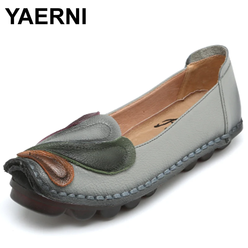 YAERNI туфли на плоской подошве из натуральной кожи Лоферы женские однотонные