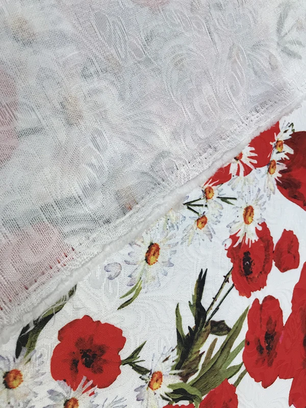 100 см* 145 см недели моды белые платья с маками жаккардовые ткани