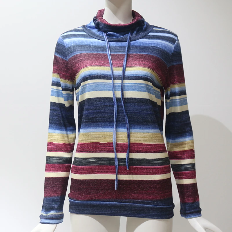 

MGAutumn New Arrival Striped Women Hoodies Casual Long Sleeve Hoodies Pullover Loose Scarf collar Sweatshirts Sudadera Mujer XXL