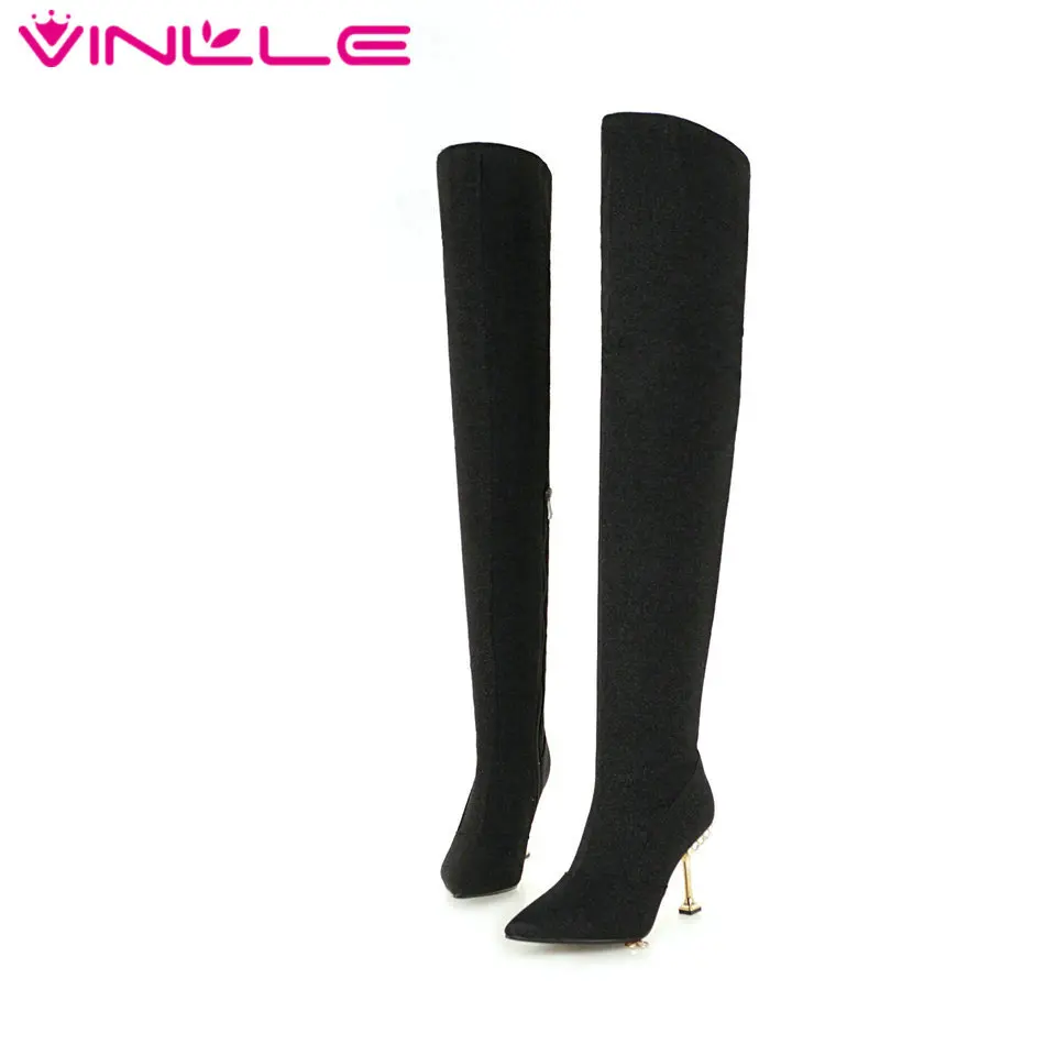VINLLE/женские ботфорты выше колена зимняя обувь женские мотоботы на тонком высоком