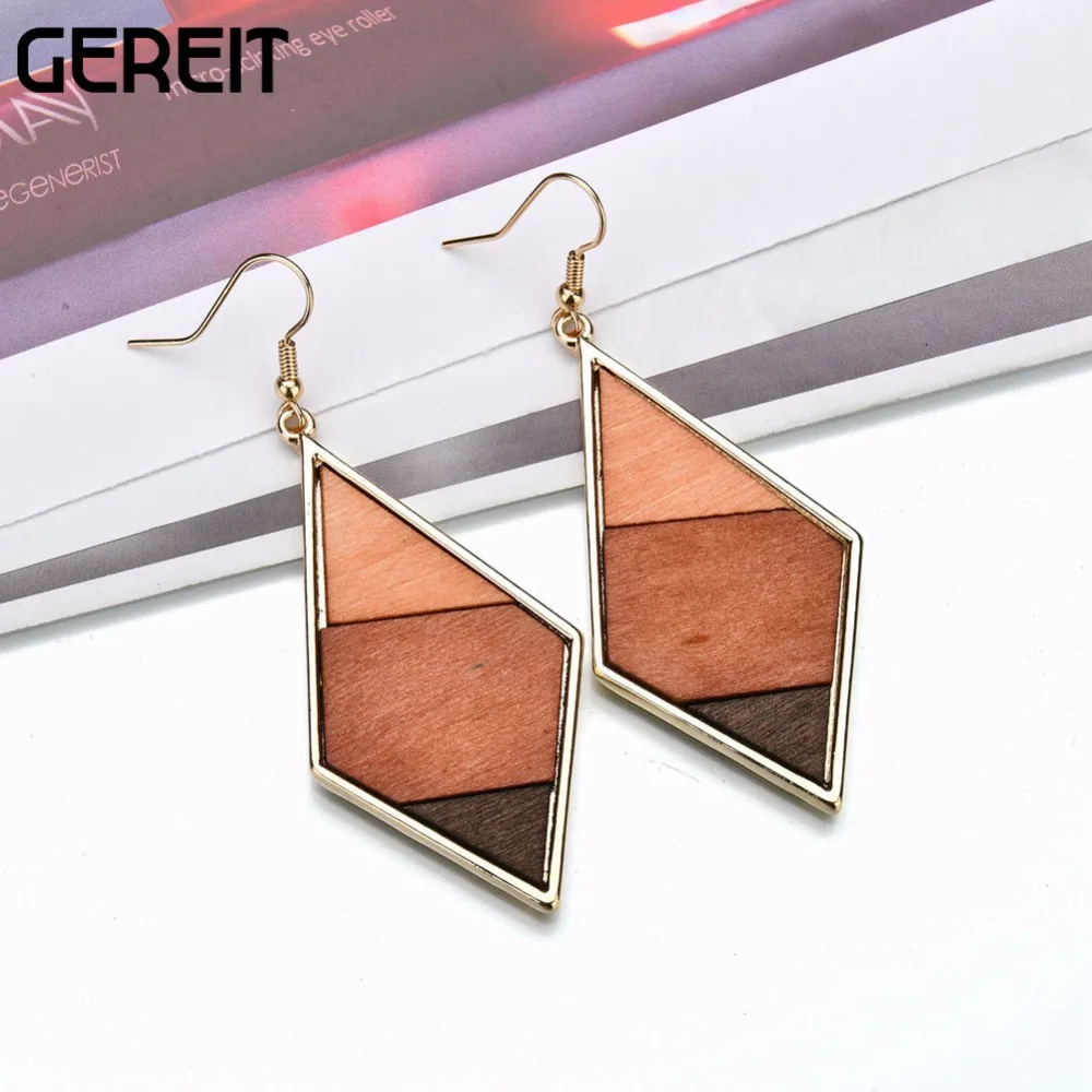 Женские длинные серьги Boho Bohemia винтажные геометрические с буквами V из натурального дерева большие висячие