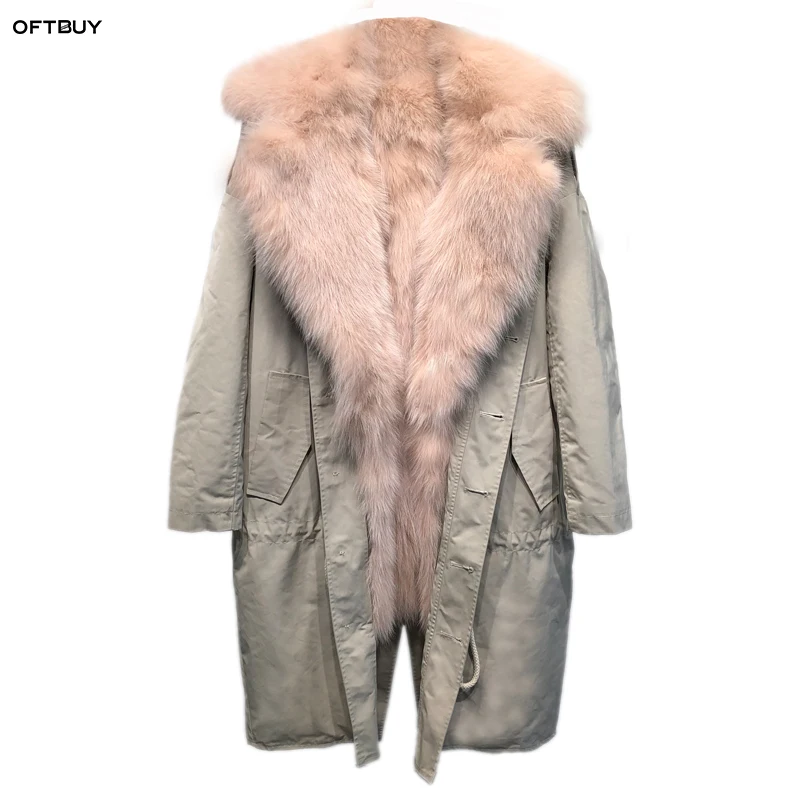 Зимняя куртка женская брендовая 2019 длинная парка цвета хаки Пальто с натуральным