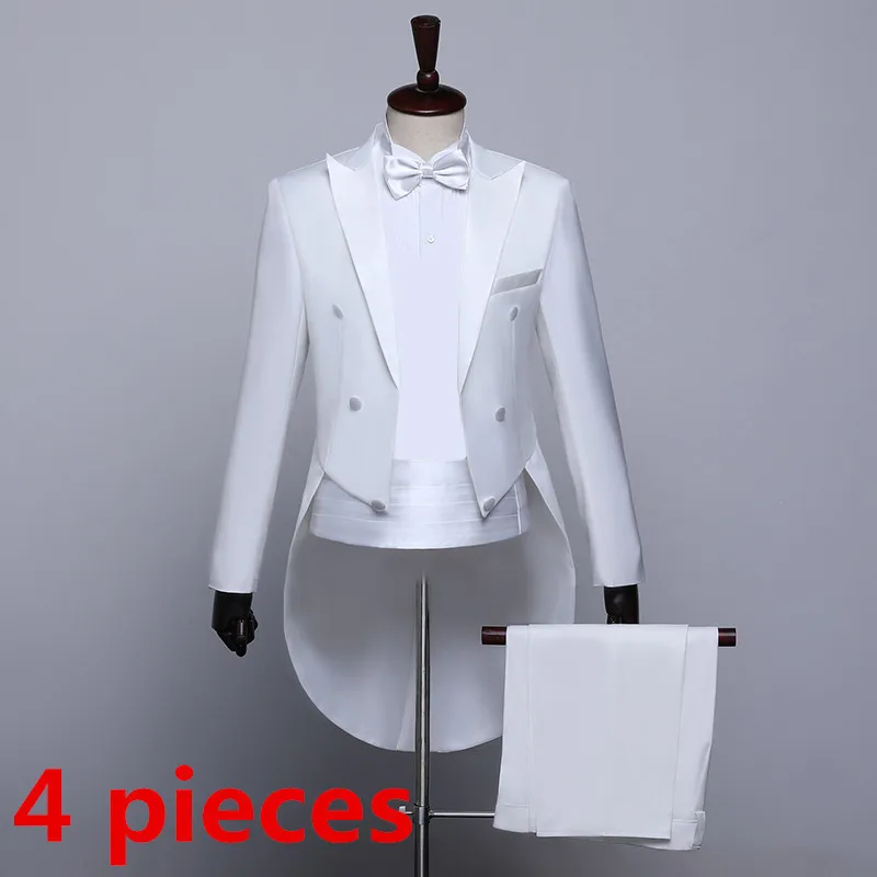 4pcs set white PYJTRL мужской Классические черные и белые Темно-синие фрак смокинг Свадебные, для жениха костюмы для Для мужчин выходные туфли на выпускной бал Банкетный сценические костюмы певцов - Цвет: 4pcs set white
