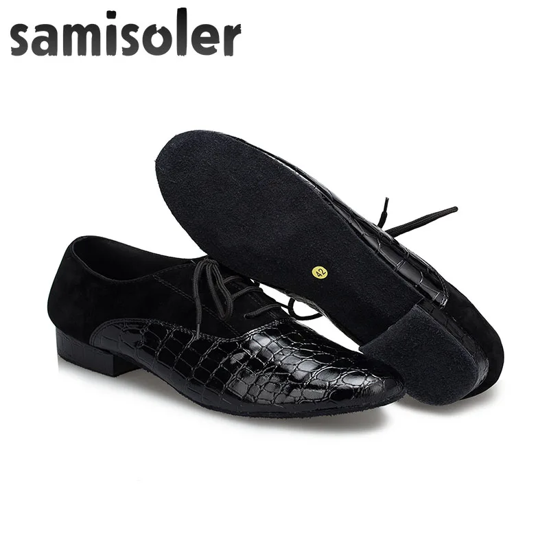 Samisoler/черные мужские черные кожаные Бальные танцевальные туфли на плоской