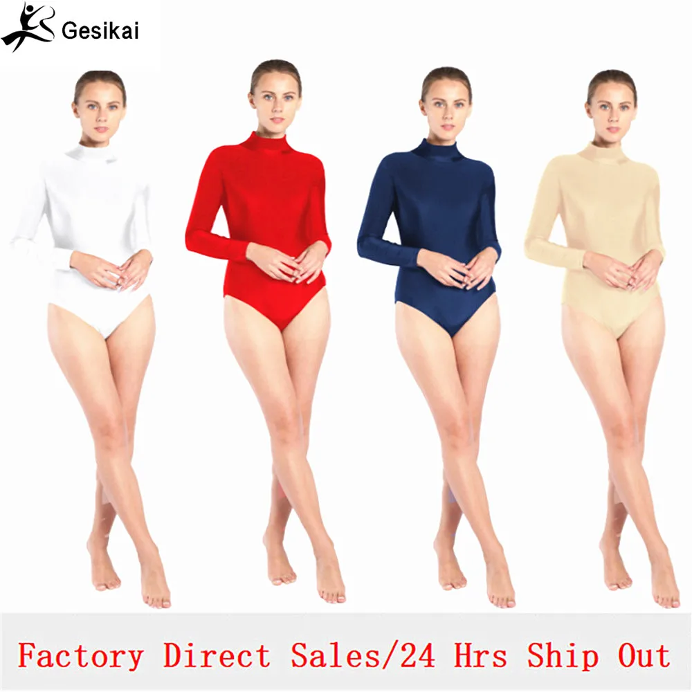 Женский балетный купальник с высоким воротником гимнастический трико длинными