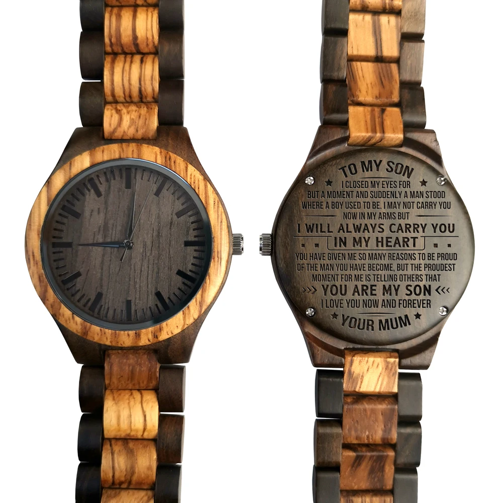 

FROM MUM TO SON ENGRAVED WOODEN WATCH I LOVE YOU NOW AND FOREVER