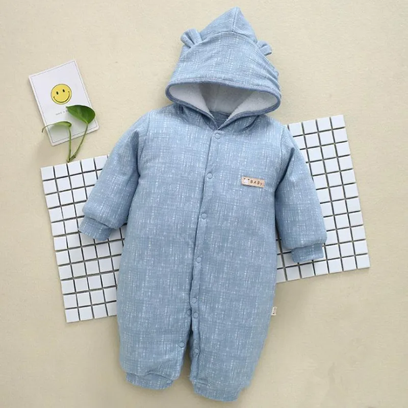 Детская зимняя одежда с капюшоном маленький хлопковый комбинезон для