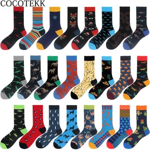 Носки COCOTEKK большого размера разноцветный из чесаного хлопка, мужские носки с забавными животными, новинка, парадные носки, мужские Носки Happy Harajuku для рождественского подарка