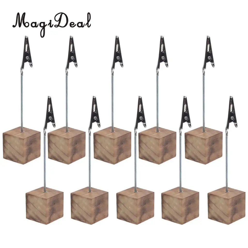 MagiDeal Rustic Fire Wooden Base Wire Photo Clip Wedding Table Place Card Holder | Дом и сад