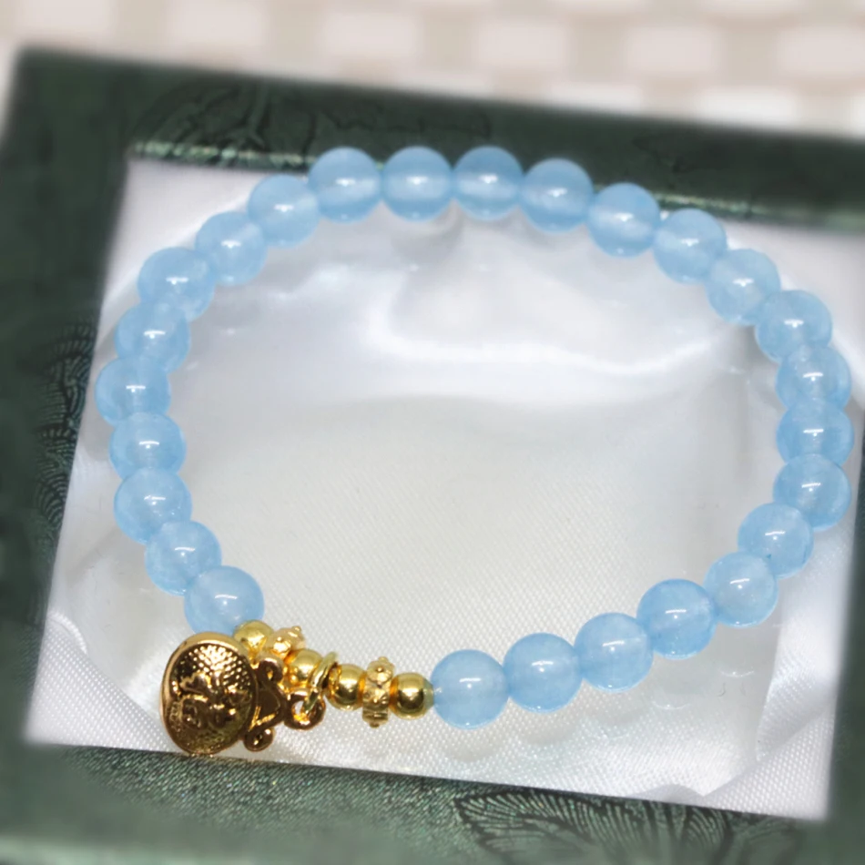 Vintage hot sale elegant exquisite 6mm blue jasper jade semi-precious stone round beads bracelet women diy jewelry 7.5inch B1965 | Украшения