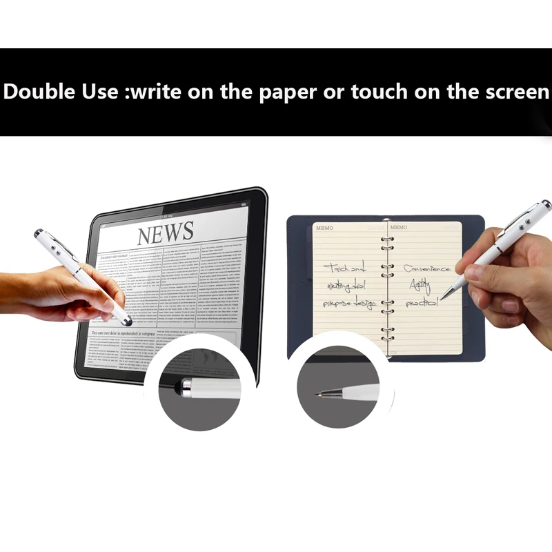 4 в 1 Многофункциональный стилус лазерная указка светодиодный фонарик сенсорный