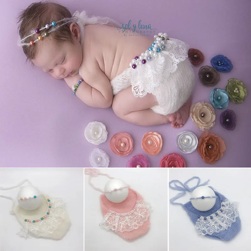 

HIKYMA Newborn Photography Props Baby Crochet Knit Lace Soft Mohair Headband+Outfits Set Fotografia Studio Shooting Photo Props