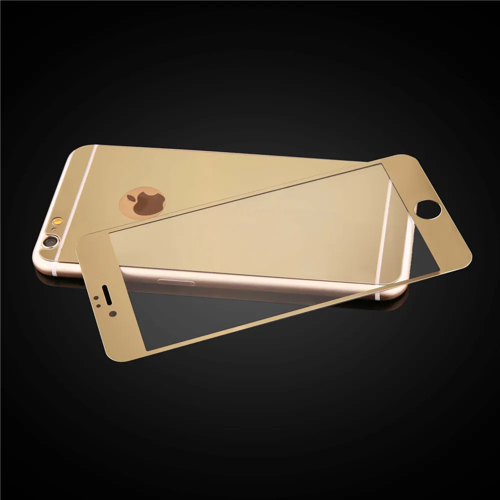 gold 2 шт./лот спереди+ крышка Закаленное Стекло для iPhone 5 5S 6 6S Plus полное покрытие Экран протектор цветная Защитная пленка с зеркальным эффектом - Цвет: gold