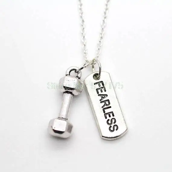 12 шт./лот ожерелье для гантелей бесстрашное Очаровательное ожерелье для тренажерного зала кроссфита тренировок бодибилдинга фитнеса ювелирные изделия