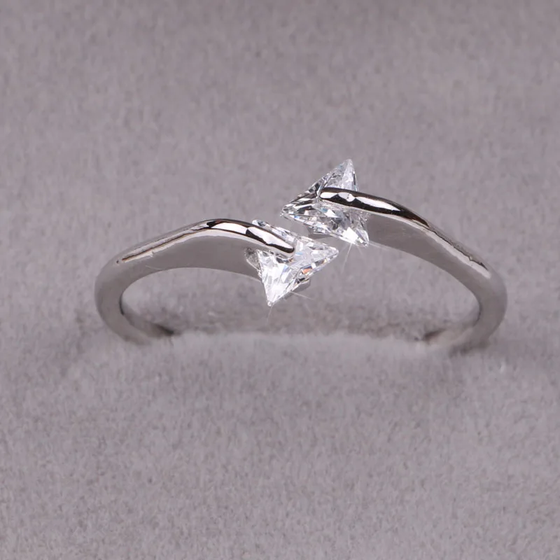 R0009 Silver Регулируемые кольца для женщин, аксессуары, золото, серебро, розовое золото, сердце, треугольник, цветочный дизайн, циркон, Открытое кольцо, модное ювелирное изделие - Цвет основного камня: R0009 Silver