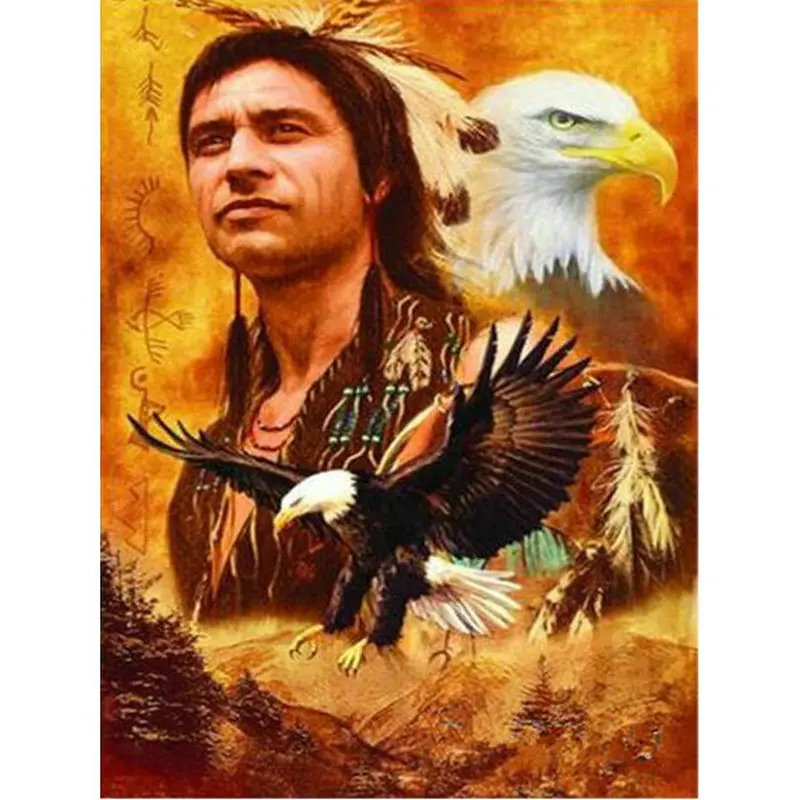 Diy Diamond Embroidery icon painting Man and eagle picture full square mosaic rhinestone Needlework | Дом и сад
