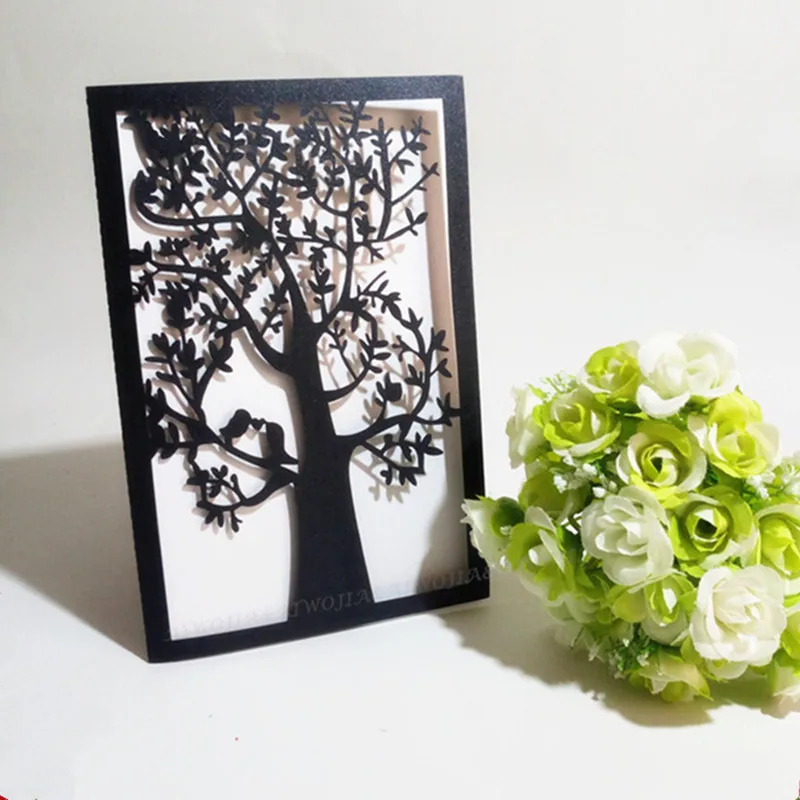 30 шт. в партии лазерная резка дерева пригласительные бумажные открытки свадебные