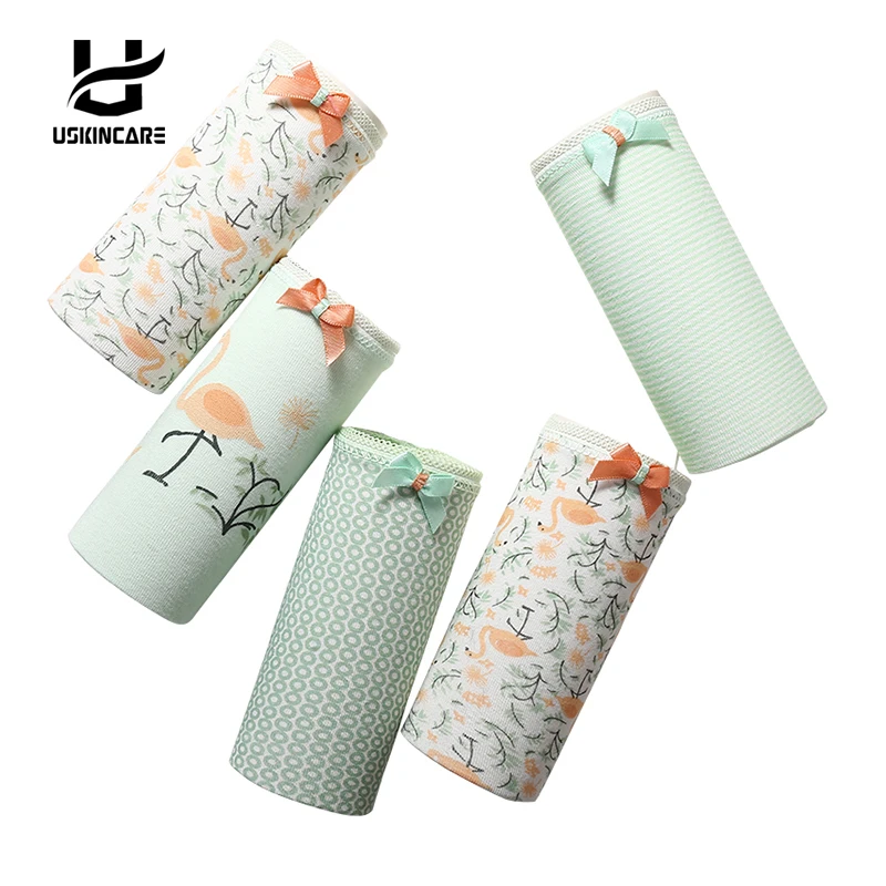 5 шт./лот женское хлопковое нижнее белье бант средней талии трусики