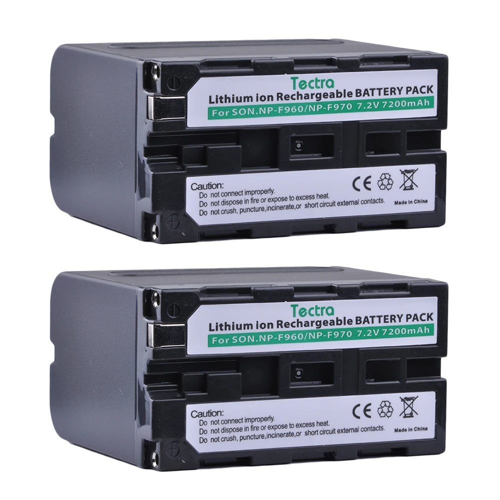 Tectra 2pcs 7200mAh NP-F960 NP-F970 NP F970 F960 Battery + LED Display Universal USB Dual Charger for Sony Video Cameras | Электроника
