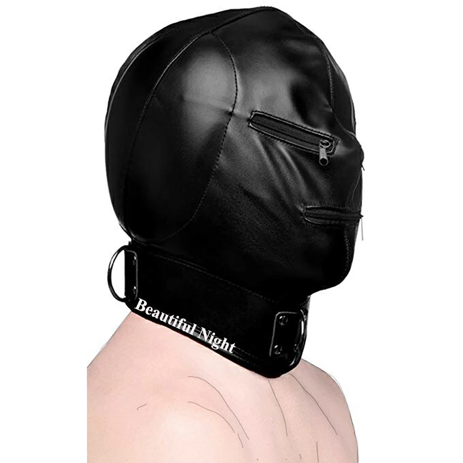 Кожаный мягкий капюшон с повязкой на глаза маска голову БДСМ бондаж Gimp косплей