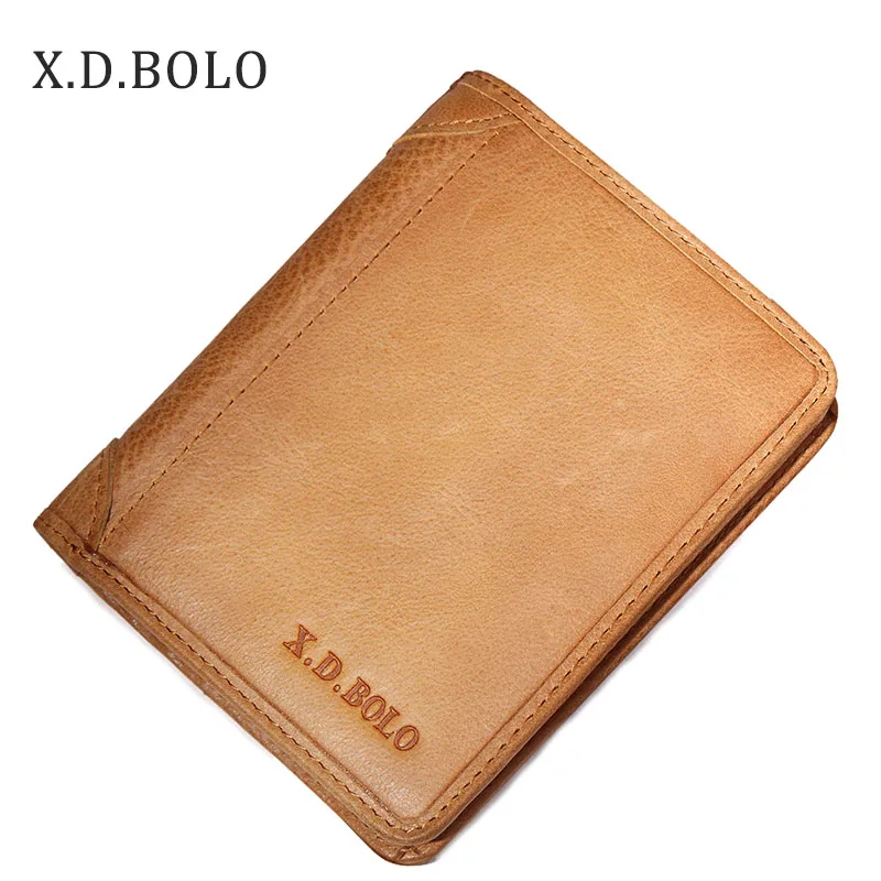 Coffee-2 X. D. BOLO, натуральная кожа, короткий кошелек, Ретро стиль, коровья кожа, повседневный мужской кошелек, кошелек, стандартные Держатели, кошельки - Цвет: Coffee-2
