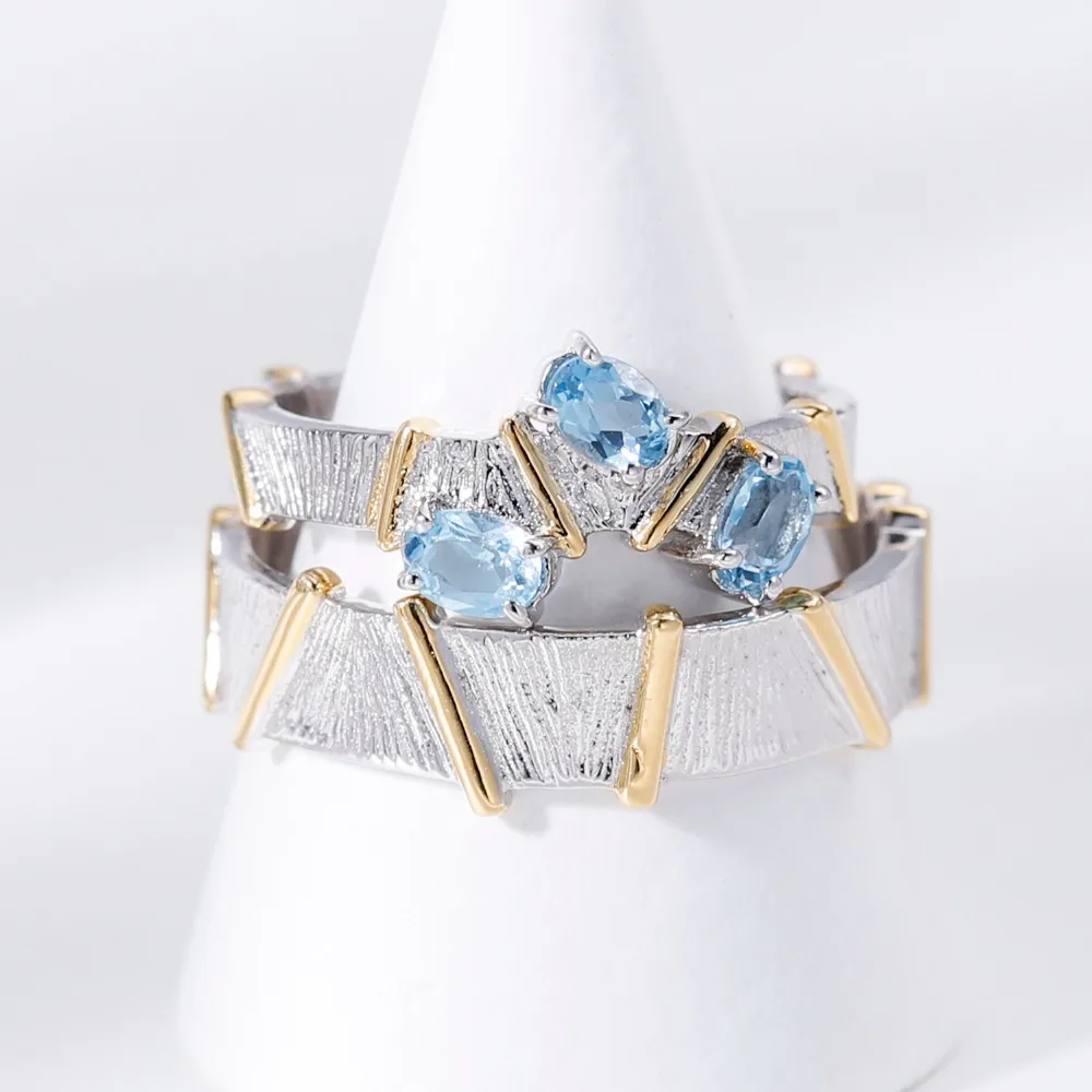 GEM'S балет, натуральный Швейцарский Голубой Топаз, крест, пара колец, 925 пробы, серебро, ручная работа, регулируемое Открытое кольцо для женщин, обручальное