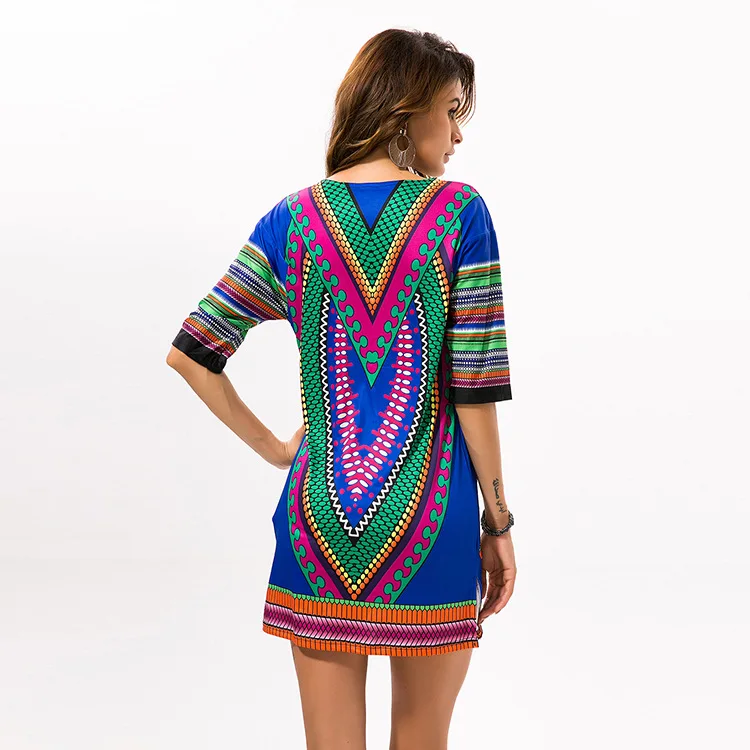 Дашики африканские платья для женщин Летний стиль Сексуальное мини платье