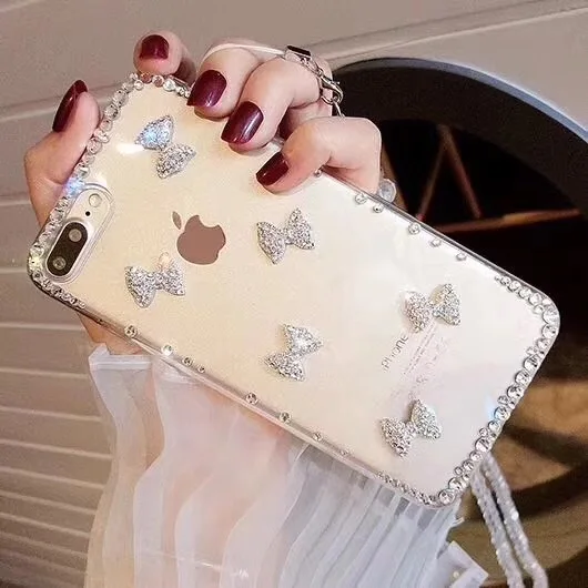 Новый Блестящий Алмазный чехол для iphone 4 4S 5 5S 5C SE 6 6Plus 6S Plus с милым бантом и
