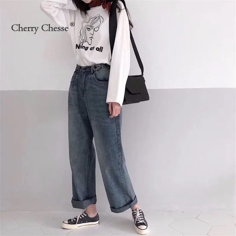 Cherry Chesse винтажные прямые женские джинсы High Street джинсовые брюки лето осень