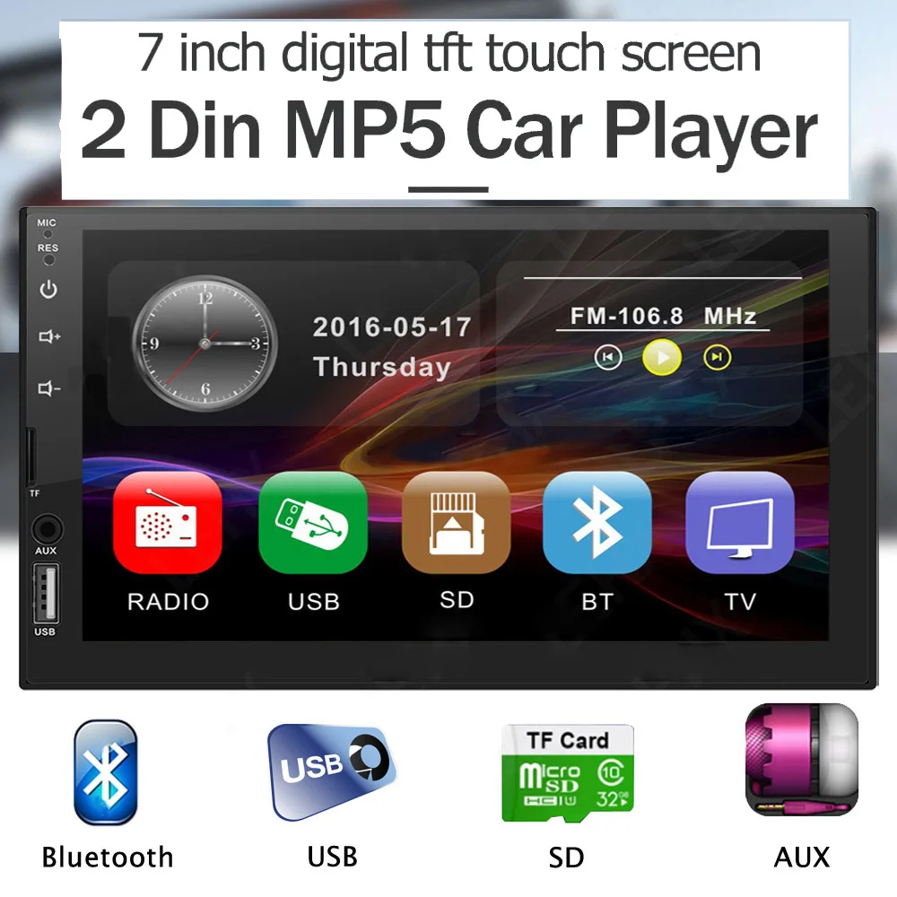 2 Din Car Radio 7 inch 1080P Audio Stereo 2Din Auto Bluetooth Carro Radios Multimidia FM Universal GPS USB TF 45