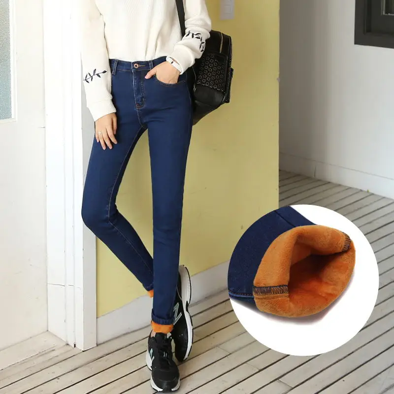 Зимние теплые плотные вельветовые обтягивающие джинсы для женщин большие