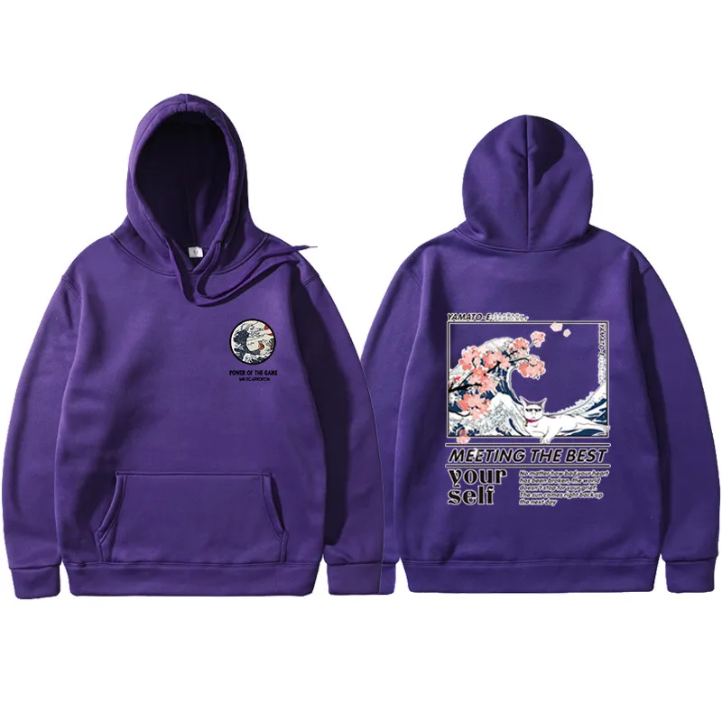 purple Винтовые манжеты с капюшоном несколько стилей японский Забавный Кот толстовки с капюшоном с волнистым рисунком Толстовка уличная одежда худи в стиле хип-хоп для мужчин - Цвет: purple