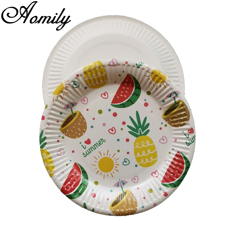 

10 шт. 7 дюймов тропические фрукты на день рождения, товары для свадебной вечеринки, украшение, блюдо для торта, одноразовые бумажные тарелки, ...