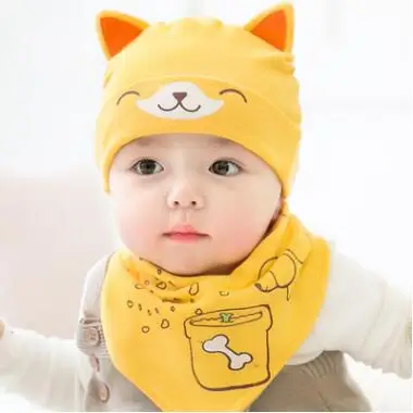 Yellow Set HPBBKD шапка для новорожденного ребенка набор 2 шт./лот детские шапки Хлопок Детские шапочки детская шапка Девочки Мальчики нагрудник Детский шарф Детский набор из шапки и шарфа GH613 - Цвет: Yellow Set
