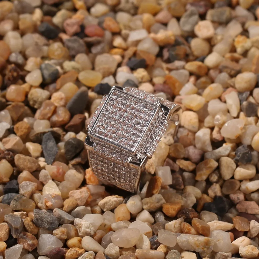 UWIN Micro Pave геометрический хип-хоп мужское кольцо с кубическим цирконием золотого и серебряного цвета модные ювелирные изделия Прямая